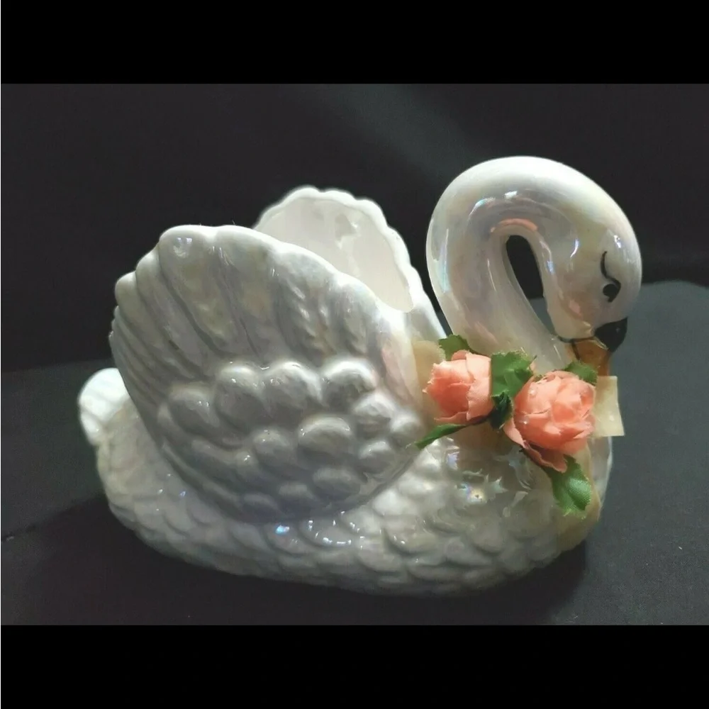 Vintage Mid Century Ceramic Swan Planter Vase Retro 4.5” Tall